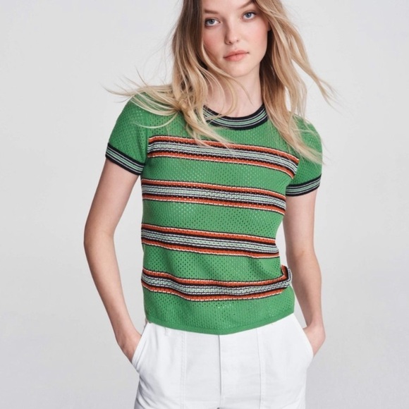 Rag & Bone || Darcie Crew Lightweight Short Sleeved Sweater Shamrock Green XXS - Picture 1 of 8